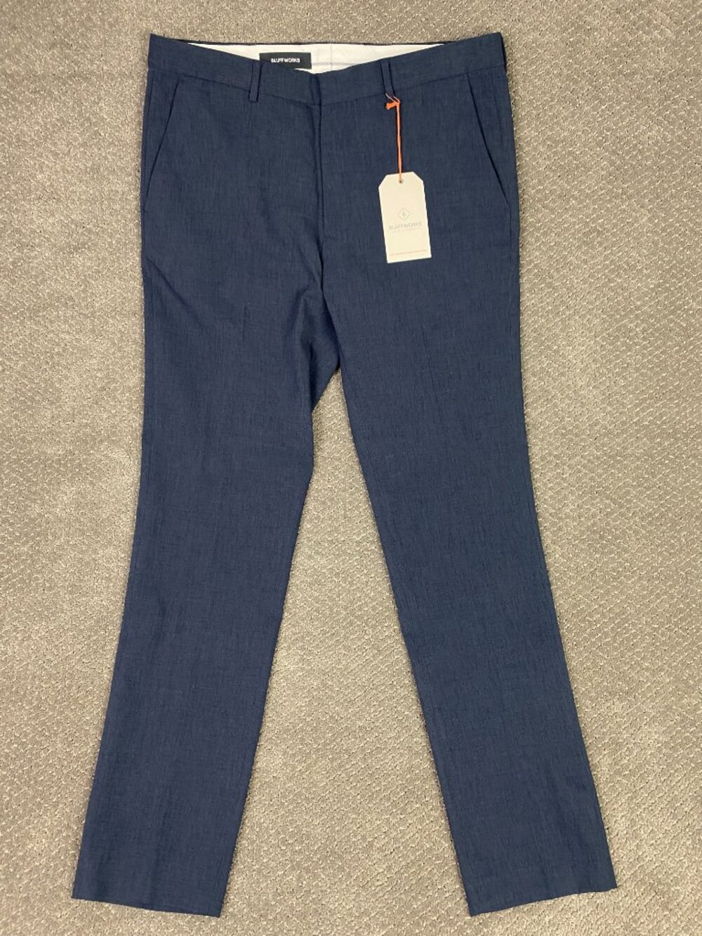 Bluffworks Presidio Slim Fit Dress Pants Mens 35x34 Fits 37x34 Blue NWT NEW